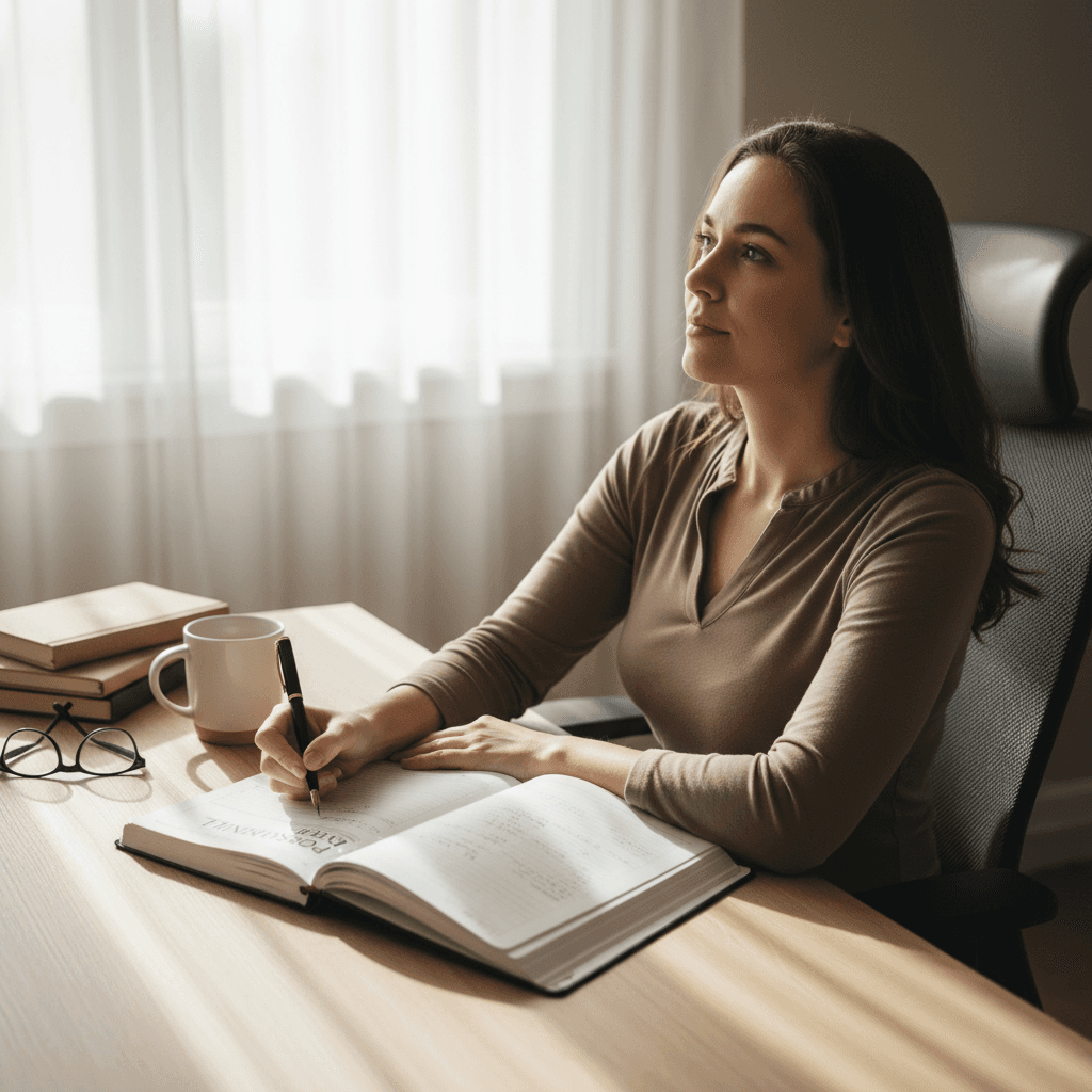 Student actively engaging with personal development course material