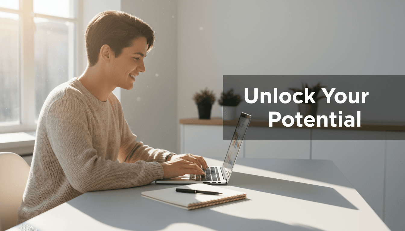 Person at desk reviewing digital content with genuine engagement