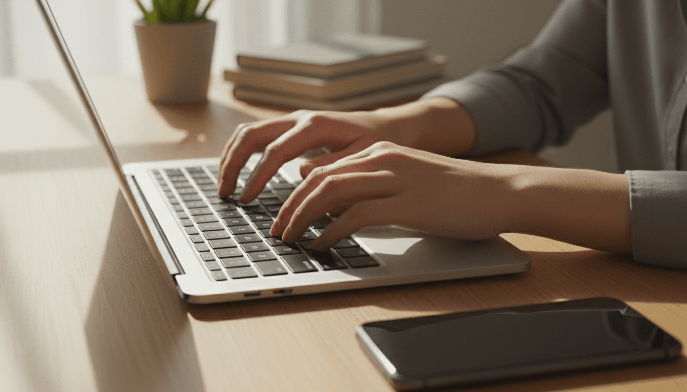 Hands actively typing, representing responsive customer support