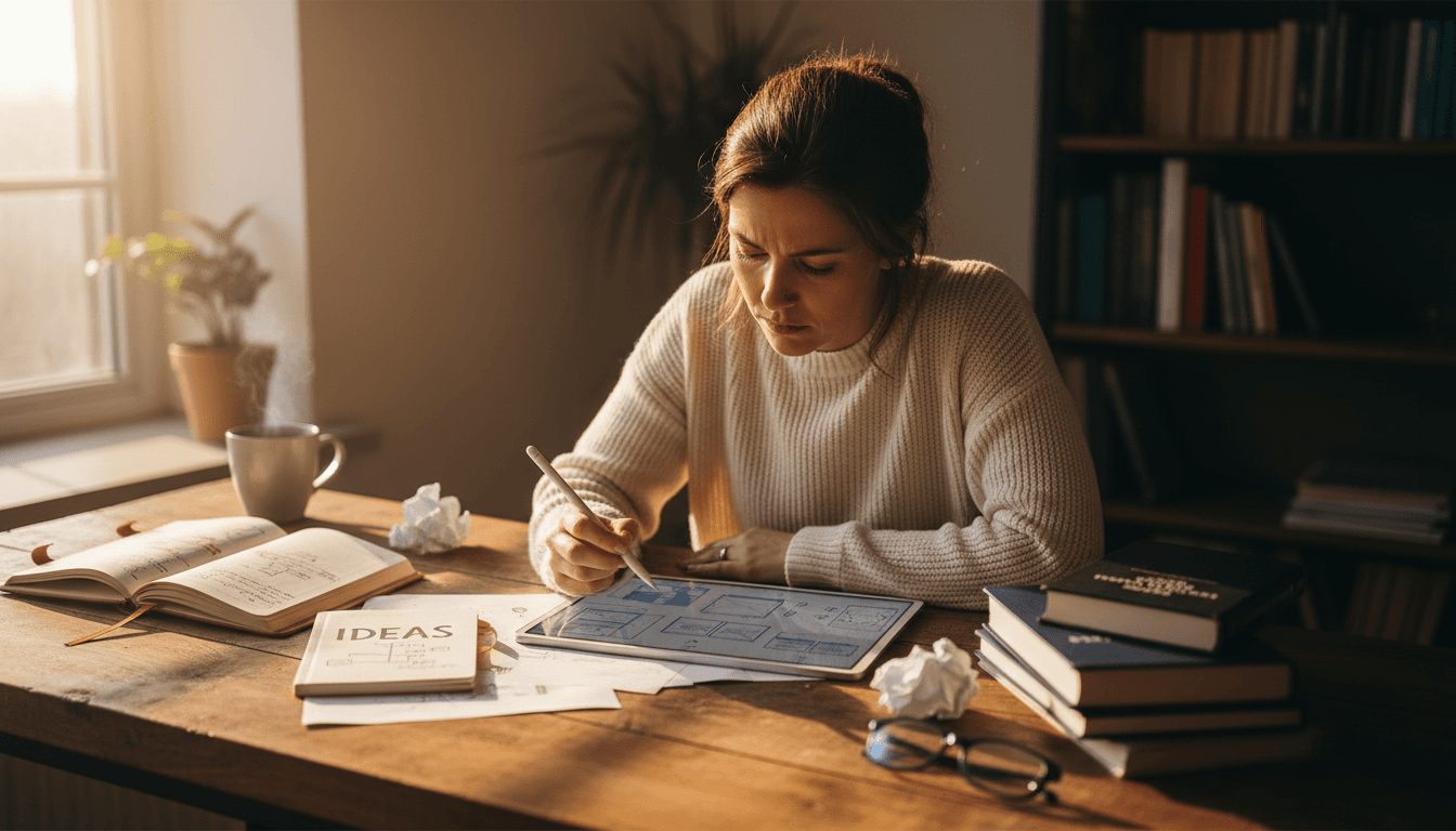Founder creating educational content at her workspace